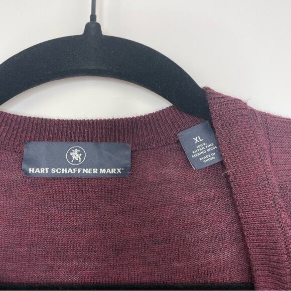 Hart Schaffner Marx Extra Fine Merino Wool XL maroon plum knit sweater V-neck - Picture 6 of 11